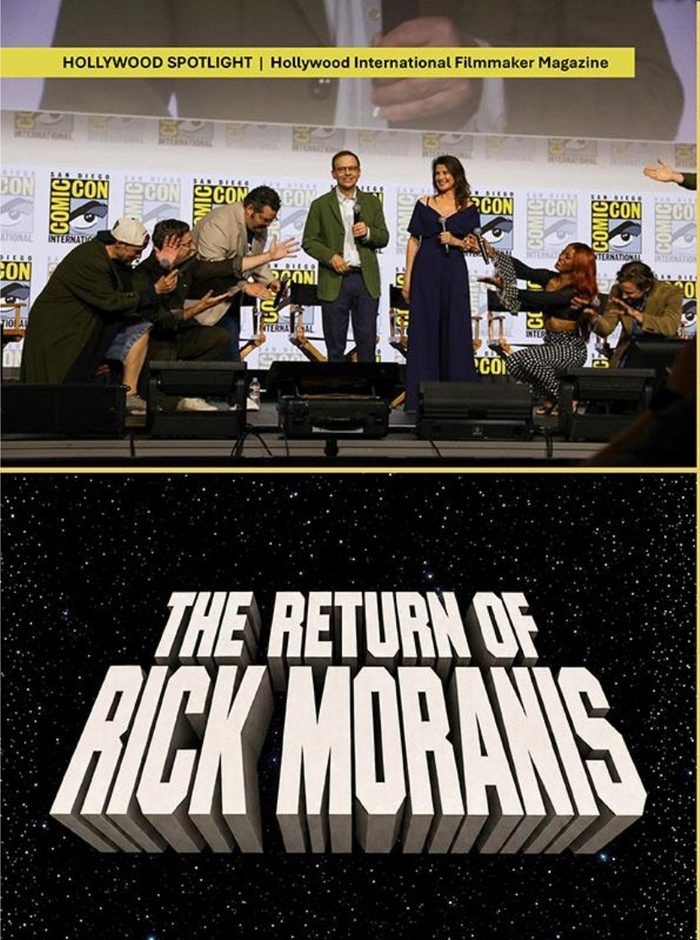 The Return of Rick Moranis title graphic with Comic-Con photo